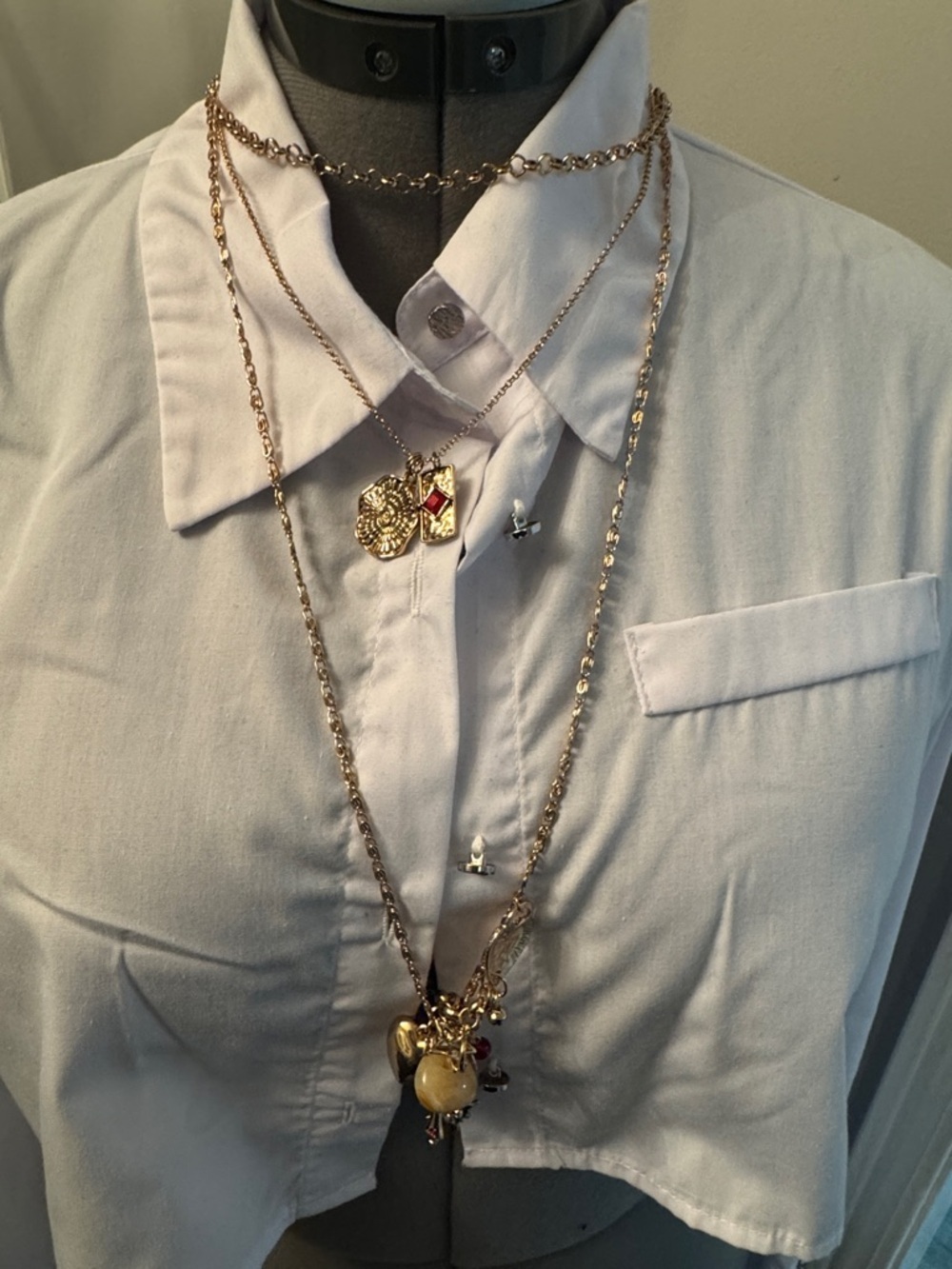 Free People Layered Gold-Tone Pendant Necklace with Red Accents